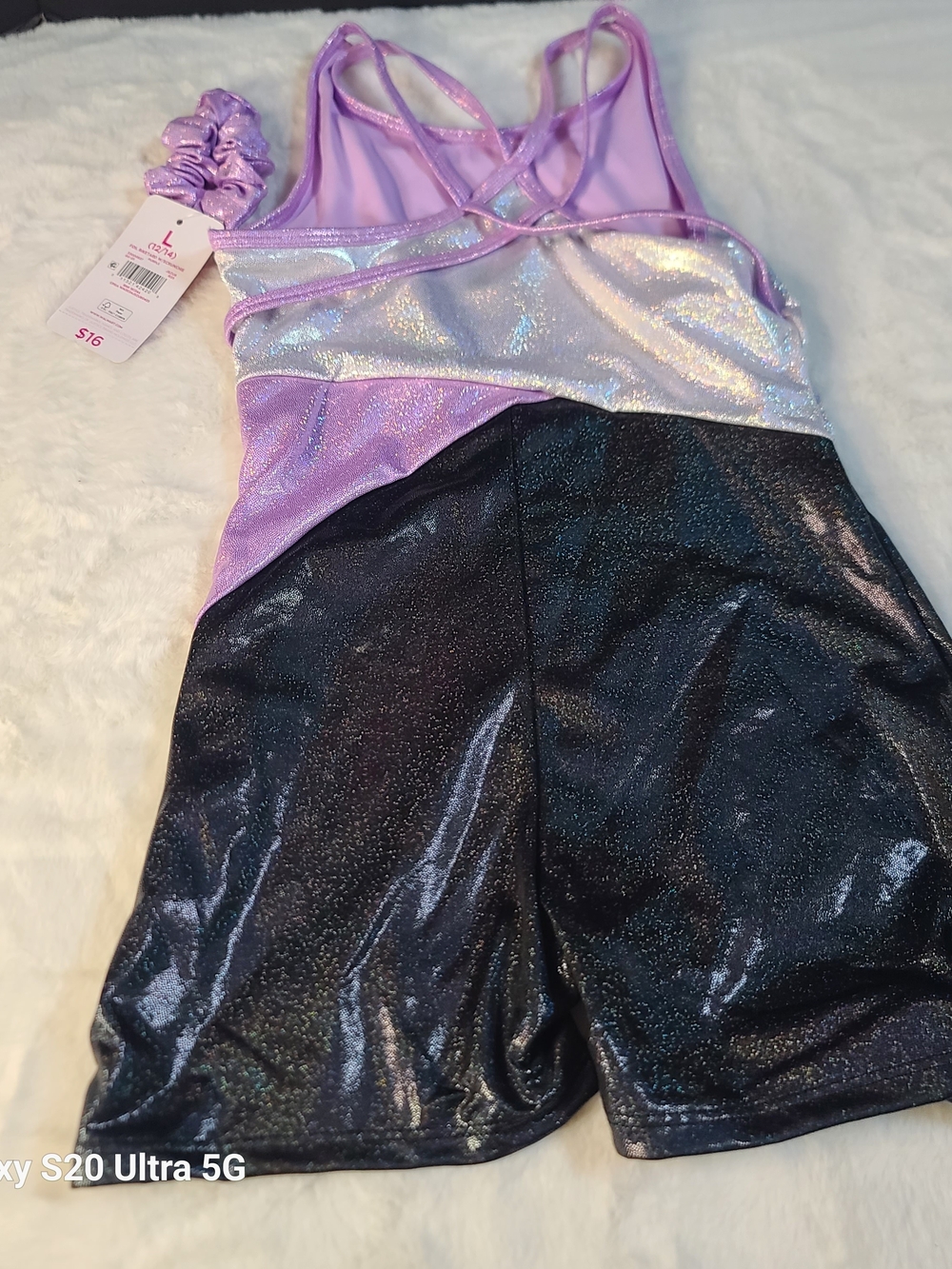 Justice Dance Gym Holographic Logo Crop Top - Black Sparkle